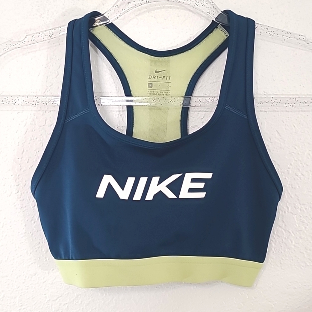 NIKE Dri-Fit Blue-Green Sports Bra w/Front Logo, size Small